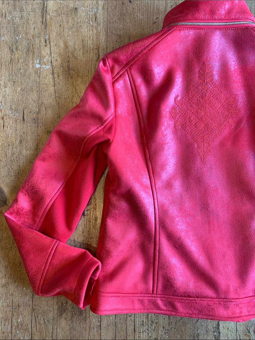 Desigual Women's Red Moto Asymmetrical Zip Leather Jacket - Picture 9 of 16
